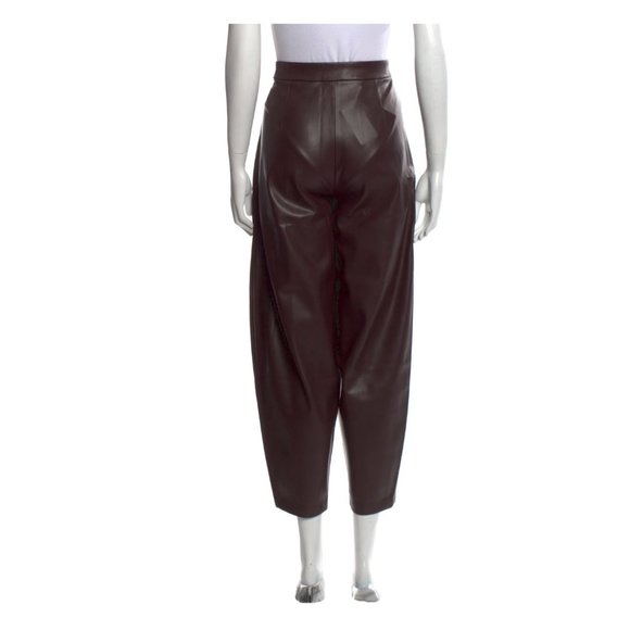 Aeron Barrel Leg High Rise Faux Leather Reddish Brown Pant - Picture 2 of 8